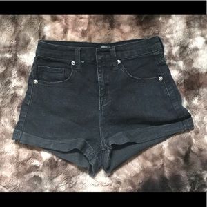 High waist black jean shorts
